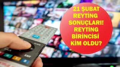 Kaynak:Cnnturk.com 21 Şubat reyting sonuçları belli oldu. Yayınlanan yapımlar arasındaki