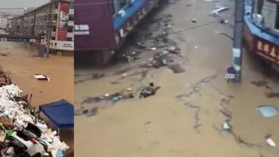 Çin’i tayfun vurdu! Hayat durma noktasına geldi, araçlar sürüklendi Çin’in güneydoğusunu Saudel Tayfunu vurdu. Şiddetli yağışlar nedeniyle Zhejiang eyaletinin