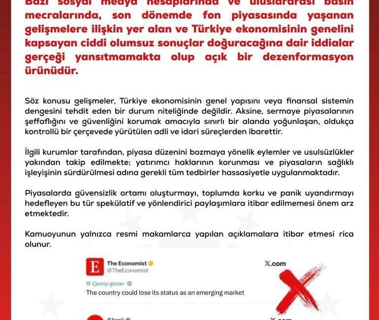 DMM’den fon piyasası iddialarına yanıt: “Dezenformasyon ürünü” Kaynak DHA İletişim Başkanlığı Dezenformasyonla Mücadele Merkezi (DMM), fon piyasasında