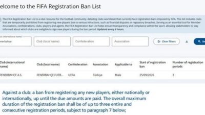 FIFA’nın resmi internet sitesinde yer alan bilgilere göre Fenerbahçe’ye 3