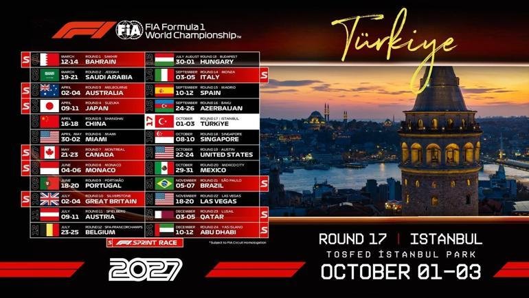 Formula 1 takvimi belli oldu! Türkiye Grand Prix’sinin tarihi netleşti… Formula 1 yönetimi, 2027 FIA Formula 1 Dünya Şampiyonası™ takvimini