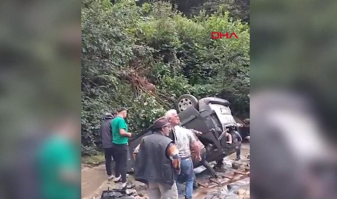 Trabzon’un Şalpazarı ilçesinde yağmur nedeniyle kayganlaşan yolda kontrolden çıkan hafif