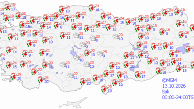 13 Ekim 2026 Salı hava durumu tahminleri Meteoroloji Genel Müdürlüğü